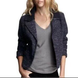 New GAP Cropped Tweed Button Coat Wool Blend with Sweater Collar sz small